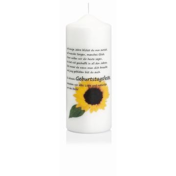 Geburtstagskerze MADDEN mit Spruch, verziert, weiß-gelb, 20cm, Ø7,8cm - Made in Germany