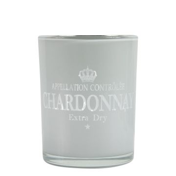 Teelichtglas Kerzen Halter LEONARDAS mit Chardonnay Schriftzug, weiß-matt-silber-glänzend, 12,5cm, Ø10cm Teelichtglas Kerzen Halter LEONARDAS mit Chardonnay Schriftzug, weiß-matt-silber-glänzend, 12,5cm, Ø10cm