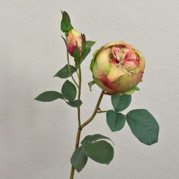 Künstliche Kohl-Rose MIRETTA, grün-burgunderrot, 60cm, Ø3-9cm