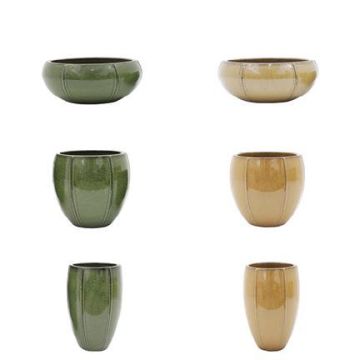 Keramik Pflanzgefäß VARESH, 42 Stück, glasiert, outdoor, dunkelgrün/honiggold, 50-58cm, Ø25-44cm Keramik Pflanzgefäß VARESH, 42 Stück, glasiert, outdoor, dunkelgrün/honiggold, 50-58cm, Ø25-44cm