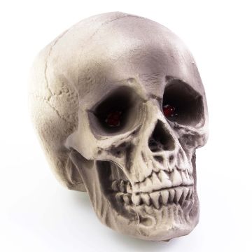Halloween Deko Totenkopf MATTY, beige-grau, LEDs, 21x15x16cm