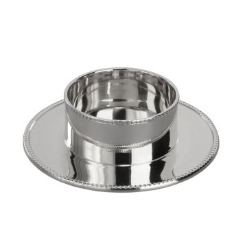 Kerzenständer Messing ANNALYSSA, für Kerzen ca. Ø5cm, mit Perlrand, vernickelt, poliert, silber, 3cm, Ø10cm