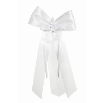 Kerzenschleife ADDELINE aus Satin, weiß, 34cm, Ø4-5cm