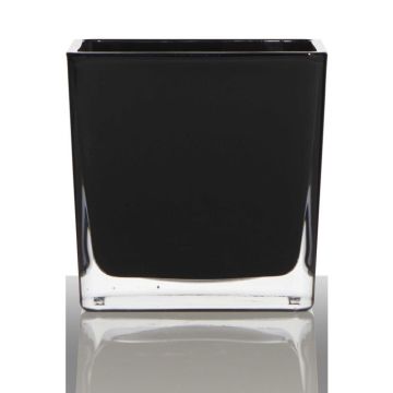 Teelichthalter KIM EARTH aus Glas, schwarz, 10x10x10cm