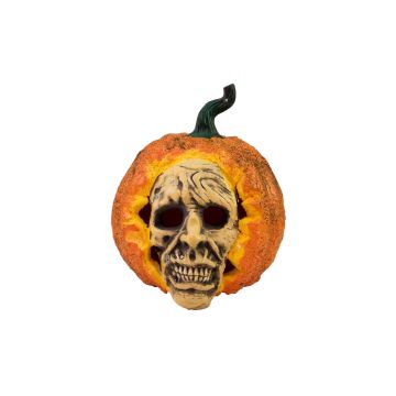 Halloween Deko Kürbis QUAX mit Zombiegesicht, orange, LED, Ø26cm