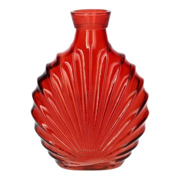 Flache Glasflasche RACHELLE in Muschel-Optik, rot-klar, 12,8x5,6x16,8cm