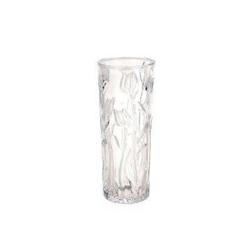 Glas Vase TIFFA mit Tulpen-Motiv, transparent, 25cm, Ø10cm