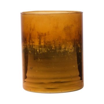 Maxi Teelichtglas RIGOBERTO, Boden gold, orange-braun-klar, 12,5cm, Ø10cm