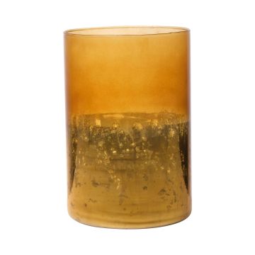 Maxi Teelichtglas RIGOBERTO, Boden gold, orange-braun-klar, 15cm, Ø10cm