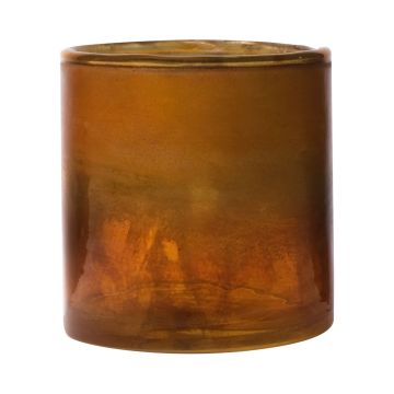 Maxi Teelichtglas RIGOBERTO, Oben gold, orange-braun-klar, 10cm, Ø10cm