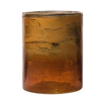 Maxi Teelichtglas RIGOBERTO, Oben gold, orange-braun-klar, 12,5cm, Ø10cm