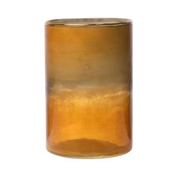 Maxi Teelichtglas RIGOBERTO, Oben gold, orange-braun-klar, 15cm, Ø10cm