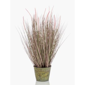 Kunstgras Lampenputzergras OVIDIO, Rispen, Zinktopf, rosa-grün, 60cm