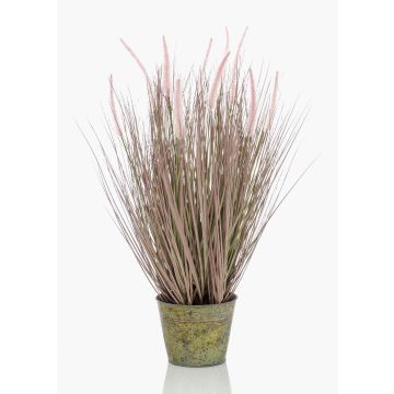 Kunstgras Lampenputzergras OVIDIO, Rispen, Zinktopf, rosa-grün, 70cm