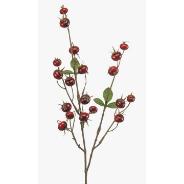 Künstlicher Zweig Kartoffelrose BREVON mit Hagebutten, rot, 80cm