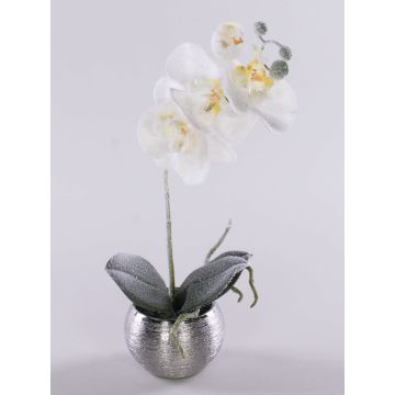 Textil Phalaenopsis Orchidee KAREN, Dekotopf, gefroren, weiß, 35cm Textil Phalaenopsis Orchidee KAREN, Dekotopf, gefroren, weiß, 35cm