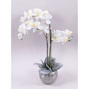Textil Phalaenopsis Orchidee KAREN, Dekotopf, gefroren, weiß, 60cm