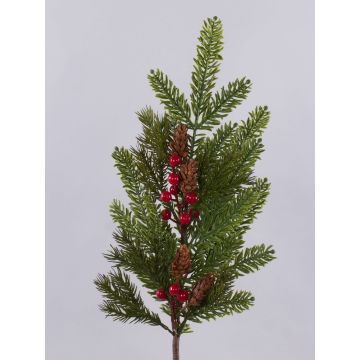 Kunst Zweig VARDALIA, Tanne, Beeren, Zapfen, rot-grün, 75cm