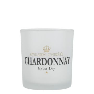 Teelichtglas Kerzen Halter LEONARDAS mit Chardonnay Schriftzug, weiß-matt, 8cm, Ø7cm Teelichtglas Kerzen Halter LEONARDAS mit Chardonnay Schriftzug, weiß-matt, 8cm, Ø7cm