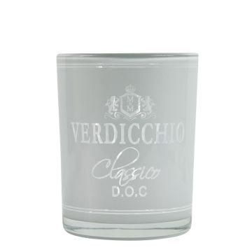 Teelichtglas Kerzen Halter LEONARDAS mit Verdicchio Schriftzug, weiß-matt-silber-glänzend, 12,5cm, Ø10cm Teelichtglas Kerzen Halter LEONARDAS mit Verdicchio Schriftzug, weiß-matt-silber-glänzend, 12,5cm, Ø10cm