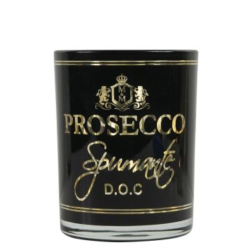 Teelichtglas Kerzen Halter LEONARDAS mit Prosecco Schriftzug, schwarz-matt-gold-glänzend, 12,5cm, Ø10cm Teelichtglas Kerzen Halter LEONARDAS mit Prosecco Schriftzug, schwarz-matt-gold-glänzend, 12,5cm, Ø10cm