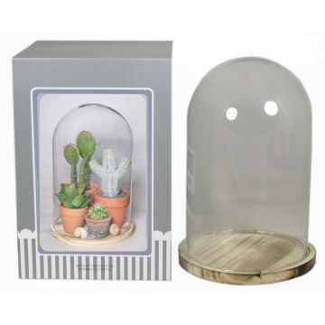 Glasglocke SABIKA mit marmoriertem Holzboden, klar, 30cm, Ø22cm