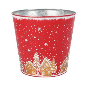 Zink Pflanztopf MAVETA mit Lebkuchenhaus Motiv, rot-kupfer, 19cm, Ø20cm