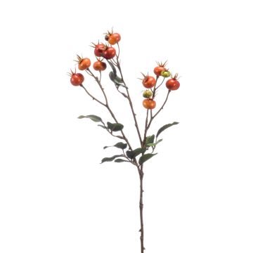 Deko Zweig Apfelrosen ARANKA mit Hagebutten, orange, 65cm