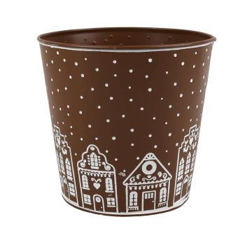 Zink Pflanztopf MAVETA mit Lebkuchenhaus Motiv, braun-weiß, 19cm, Ø20cm Zink Pflanztopf MAVETA mit Lebkuchenhaus Motiv, braun-weiß, 19cm, Ø20cm