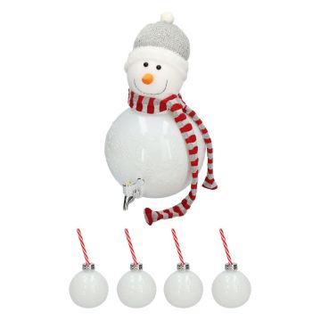 Glas Wasserspender Schneemann SNOFLA mit Christbaumkugel Trinkgefäße 400ml, Strohhalme, Zapfhahn, Deckel, weiß, 40cm, Ø23,5cm, 6L