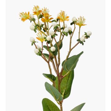 Künstlicher Zweig Johanniskraut CANNO mit Blüten, Früchte, gelb-weiß, 65cm, Ø3cm