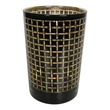 Teelicht Kerzen Glas CASSANDRE mit Strichlinienmuster, schwarz-matt-gold-glänzend, 18cm, Ø12cm Teelicht Kerzen Glas CASSANDRE mit Strichlinienmuster, schwarz-matt-gold-glänzend, 18cm, Ø12cm