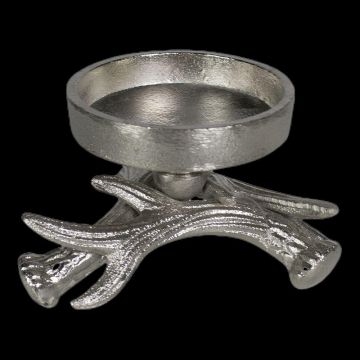 Geweih Kerzenhalter LIBUSCHA aus Aluminium, silber, 8cm, Ø14cm Geweih Kerzenhalter LIBUSCHA aus Aluminium, silber, 8cm, Ø14cm