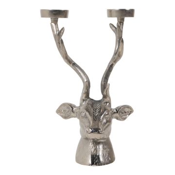 Aluminium Kerzenhalter Rehkopf KARELO, silber, 24x37x21cm