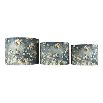 Lampenschirm NIMANO mit Vogel Blumen Motiv, 3 Stück, grau, Ø25, 30, 35cm Lampenschirm NIMANO mit Vogel Blumen Motiv, 3 Stück, grau, Ø25, 30, 35cm