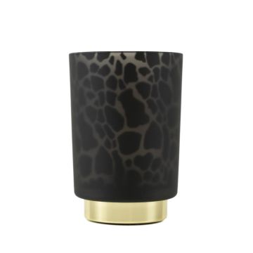 LED Tischlampe Glas SAVELO, Giraffen Motiv, schwarz-gold, 14,5cm, Ø10cm LED Tischlampe Glas SAVELO, Giraffen Motiv, schwarz-gold, 14,5cm, Ø10cm
