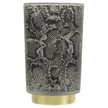 LED Tischlampe Glas SAVELO, Schlangen Motiv, grau-gold, 19,5cm, Ø12cm LED Tischlampe Glas SAVELO, Schlangen Motiv, grau-gold, 19,5cm, Ø12cm