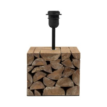 Tischlampe HASAGO mit Holzfuß, natur-creme, 29cm, Ø18cm