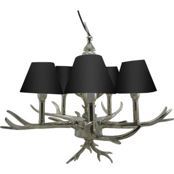 Kronleuchter Geweih MIOBELLO aus Aluminium, 5 Lampenschirme, schwarz-silber, 61x61x48cm Kronleuchter Geweih MIOBELLO aus Aluminium, 5 Lampenschirme, schwarz-silber, 61x61x48cm