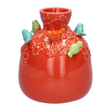Ballonvase BIRDIE aus Keramik, mit 3D Vögeln, rot-blau-grün-orange, 16cm, Ø14cm