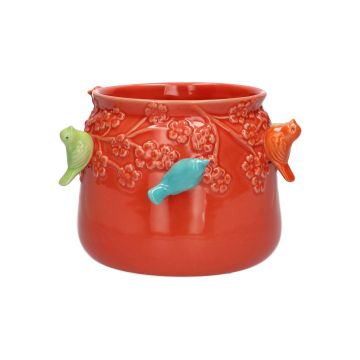 Blumentopf BIRDIE aus Keramik, mit 3D Vögeln, rot-blau-grün-orange, 11cm, Ø13,5cm