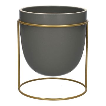 Übertopf Keramik DIMITRIOS mit Metallständer, grau-matt-gold, 13cm, Ø10,8cm Übertopf Keramik DIMITRIOS mit Metallständer, grau-matt-gold, 13cm, Ø10,8cm