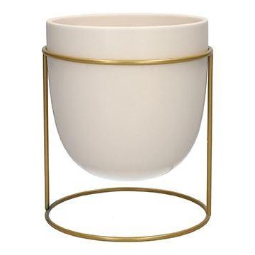 Übertopf Keramik DIMITRIOS mit Metallständer, weiß-matt-gold, 13cm, Ø10,8cm Übertopf Keramik DIMITRIOS mit Metallständer, weiß-matt-gold, 13cm, Ø10,8cm