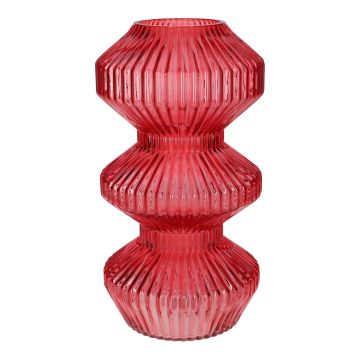 Glas Vase LUCELLE mit Rillen, kirschrot, 30cm, Ø16cm