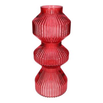 Glas Vase LUCELLE mit Rillen, kirschrot, 40cm, Ø16cm
