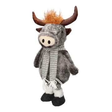 Plüschige Dekotier Stier STADEN, stehend, grau, 20x13x46cm