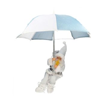 Hängender Santa Claus SISSON mit Schirm, LEDs, hellblau-weiß, 77cm, Ø70cm