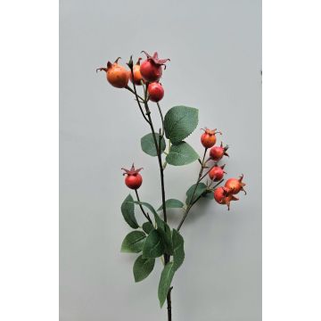 Kunstzweig Kartoffelrose LOPUNY mit Hagebutten, orange, 70cm