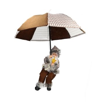 Hängender Santa Claus SISSON mit Schirm, LEDs, braun-weiß, 60cm, Ø50cm Hängender Santa Claus SISSON mit Schirm, LEDs, braun-weiß, 60cm, Ø50cm