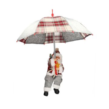 Hängender Santa Claus SISSON mit Schirm, LEDs, grau-rot, 60cm, Ø50cm Hängender Santa Claus SISSON mit Schirm, LEDs, grau-rot, 60cm, Ø50cm